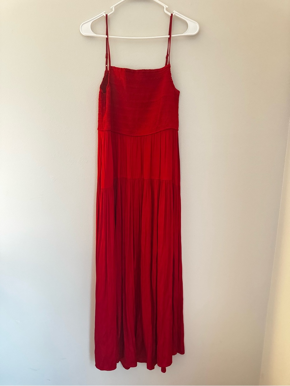 Z Supply Red Smocked Bodice Spaghetti-Strap Maxi Dress